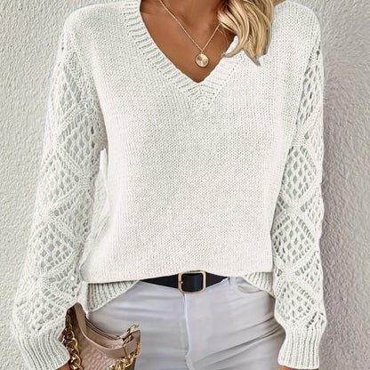 Pull en tricot pour femmes avec décolleté en V et manches crochetées Chic und Stil