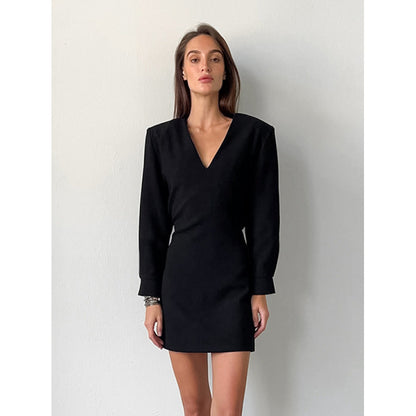 Dames Élégante Robe à Col en V avec Manches Bouffantes Chic und Stil