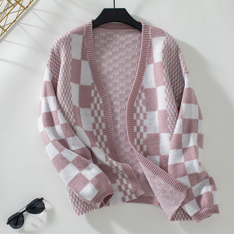 Cardigan décontracté pour femmes à motif à carreaux tendance Chic und Stil