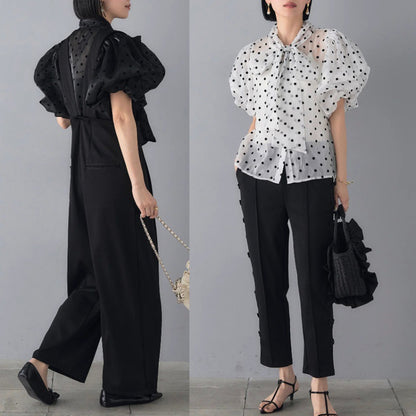 Blouse élégante pour femmes avec des pois et des manches bouffantes Chic und Stil