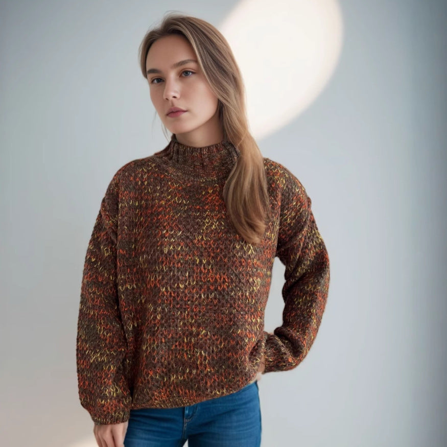 Pull de femme confortable à col roulé avec un design moderne en tricot ajouré Chic und Stil