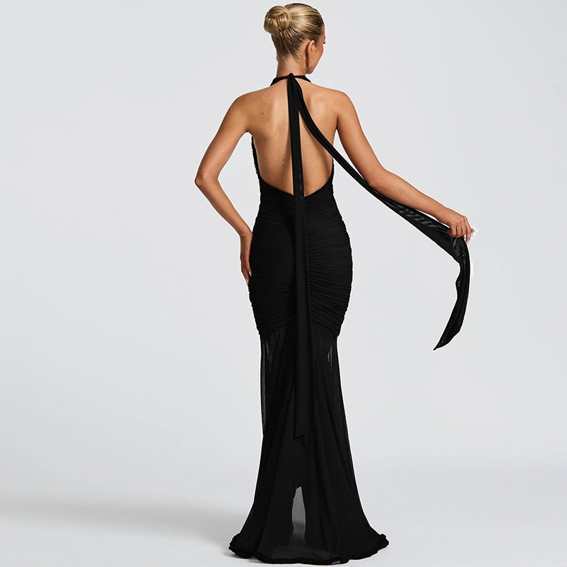 Dames Élégante Robe de Soirée avec Décolleté en V Profond et Détails Volants Chic und Stil