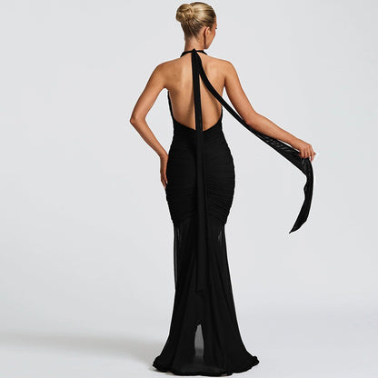 Dames Élégante Robe de Soirée avec Décolleté en V Profond et Détails Volants Chic und Stil