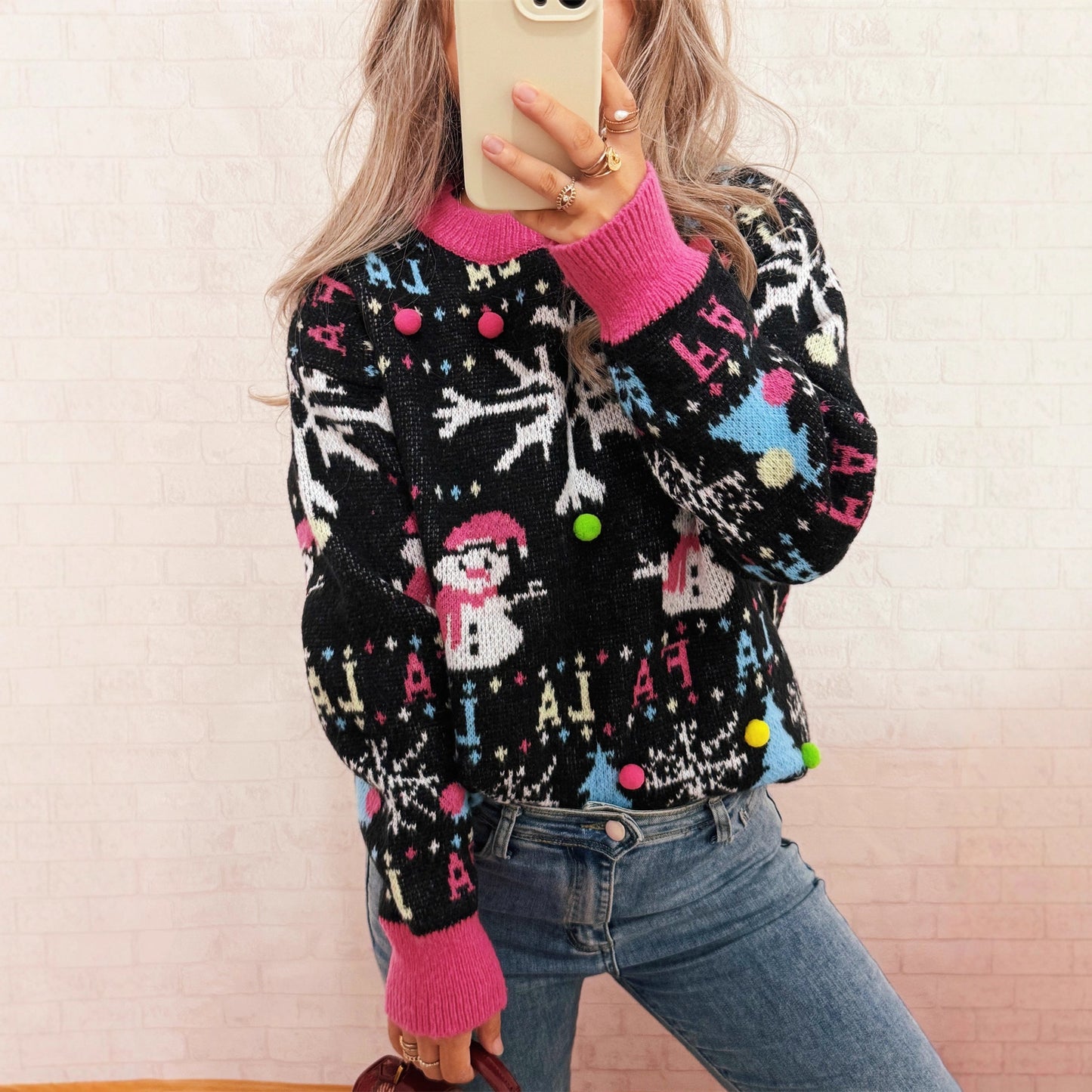 Pull élégant pour femmes avec des motifs de Noël colorés et des détails ludiques Chic und Stil
