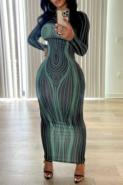 Robe maxi à manches longues pour femmes avec structure de lignes sculptante Chic und Stil
