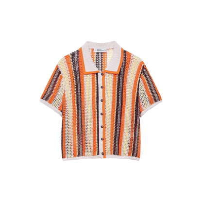 Chemise en tricot épais pour femmes avec manches courtes et rayures contrastées Chic und Stil