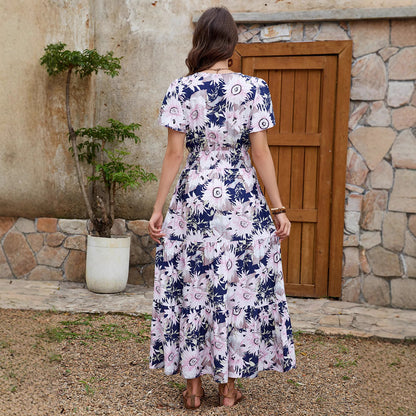 Robe maxi portefeuille florale Chic und Stil pour femmes
