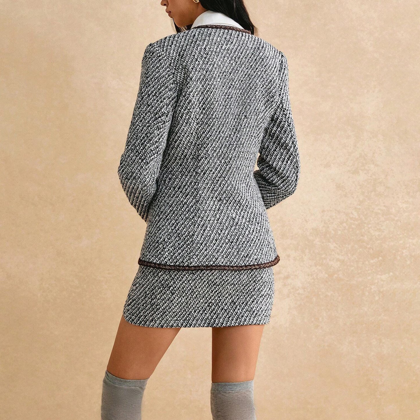 Dames élégant costume en tweed avec veste texturée et robe Chic und Stil