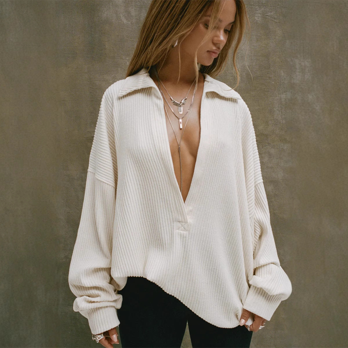 Pull en tricot décontracté pour femmes avec col montant et manches larges Chic und Stil