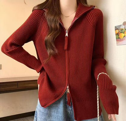 Pull en tricot pour femmes avec col montant et fermeture éclair Chic & Stil