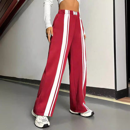Chic and Style striped decoration wide sporty pants for ladies
