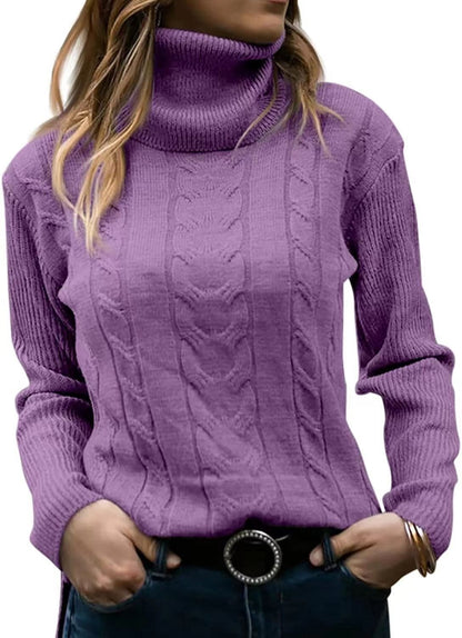 Pull en tricot pour femmes avec col montant et motif en relief à tresses Chic und Stil