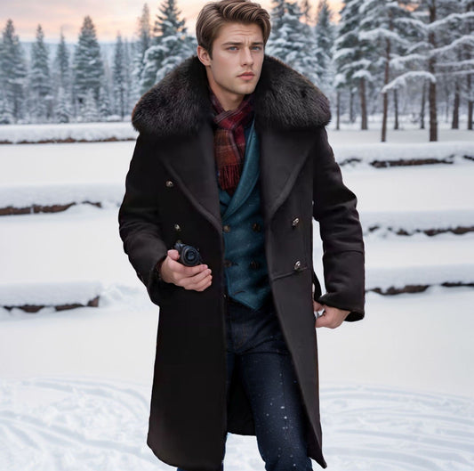 Men's Elegant Wool Jacket with Faux Fur Collar Chic und Stil