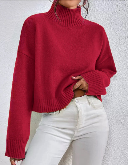 Dames pull col tendance en laine douce Chic und Stil