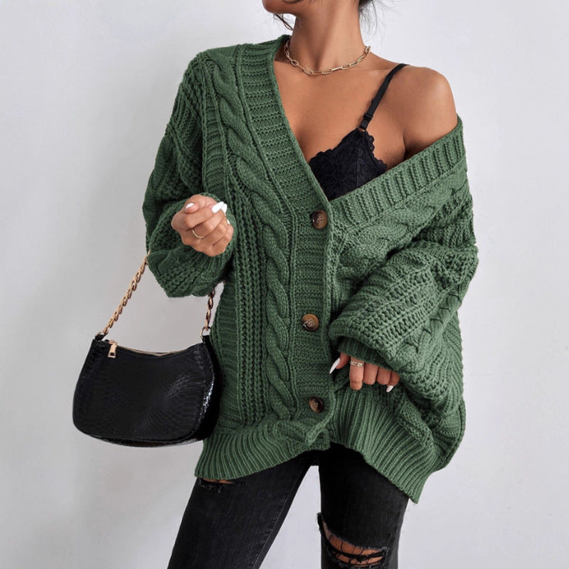 Dames grosse tricot cardigan avec des manches larges et des détails de boutons Chic und Stil