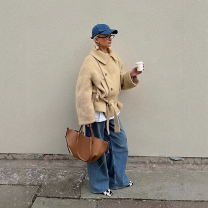 Dames chaude et stylée veste en laine oversized Chic und Stil