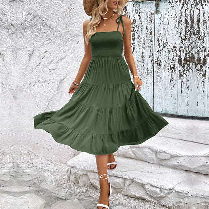 Robe midi élégante à volants pour femme avec bretelles réglables Chic und Stil