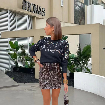Femme Pull scintillant avec détail en sequins élégant et coupe décontractée Chic und Stil