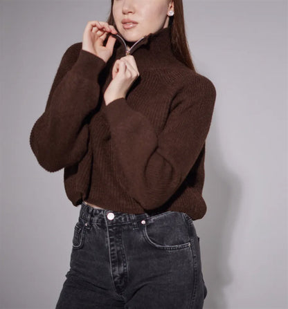 Pull femme avec col montant et zip Chic und Stil