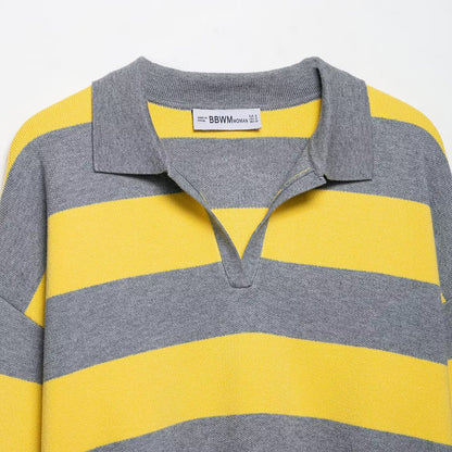 Pull-over décontracté pour dames avec un col moderne et des rayures frappantes Chic und Stil
