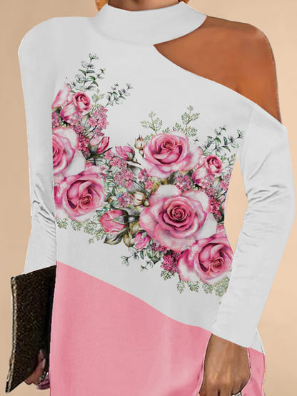 Robe blouson asymétrique pour femmes avec motif floral et décolleté élégant Chic und Stil