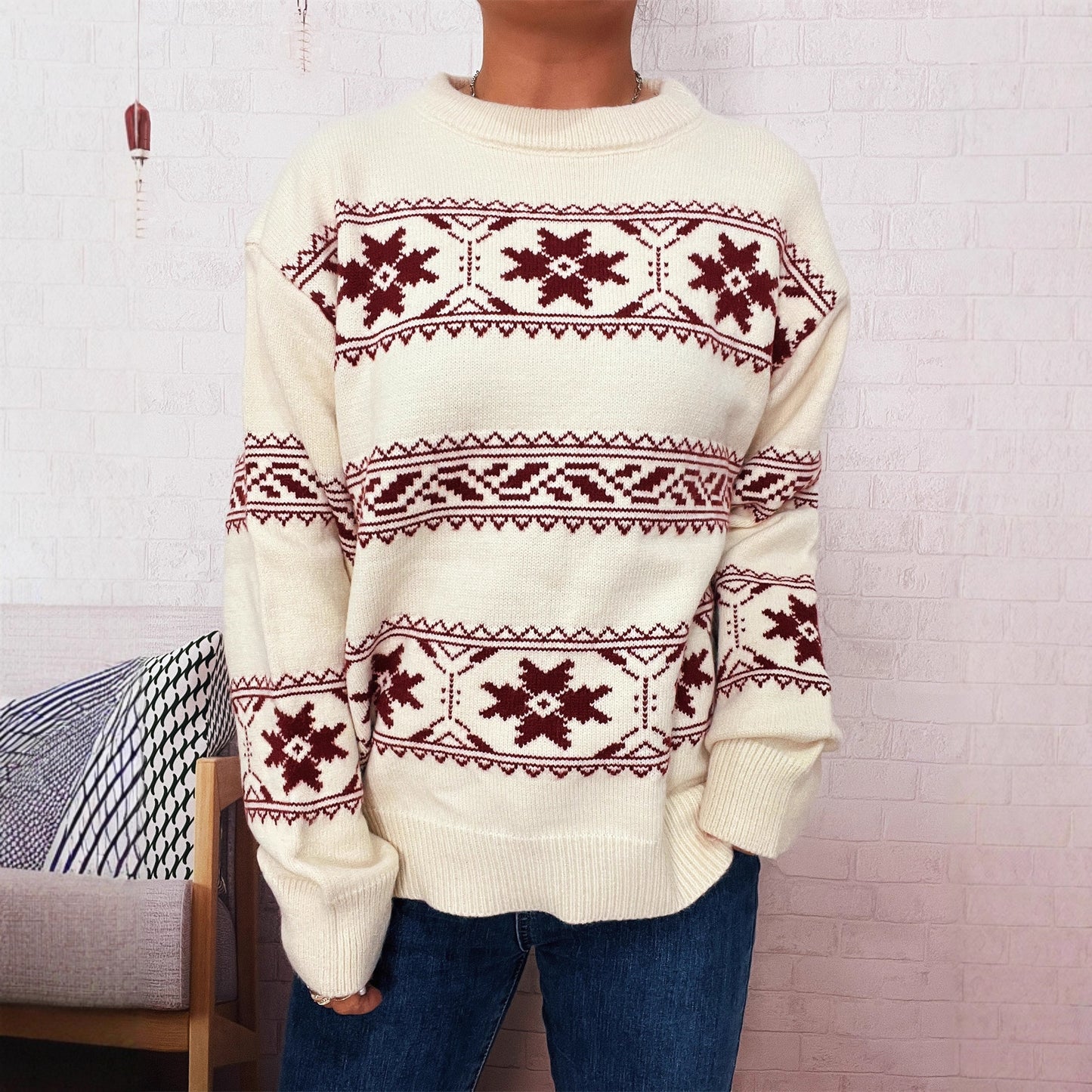 Pullover d'hiver pour femmes avec un motif de neige festif et un tricot doux Chic und Stil