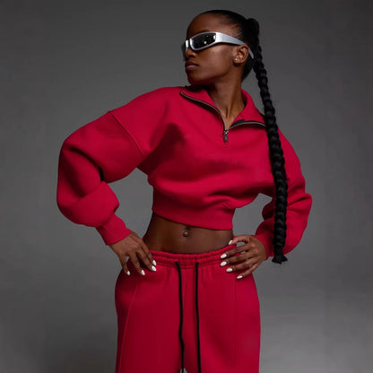 Dames Ensemble de loungewear en polaire sporty avec fermeture éclair Chic und Stil