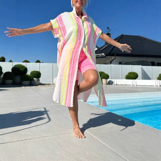 Robe de couverture à boutons en coton léger pour femme Chic und Stil