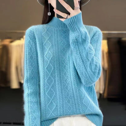 Pull en tricot de haute qualité pour femmes avec col montant et design en torsades Chic und Stil