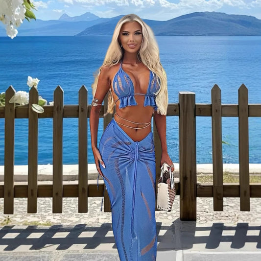 Robe de plage transparente pour dames combinaison avec volants et liens Chic und Stil