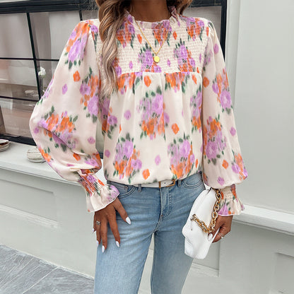 Blouse aérienne pour femmes avec motif floral et fronces Chic und Stil