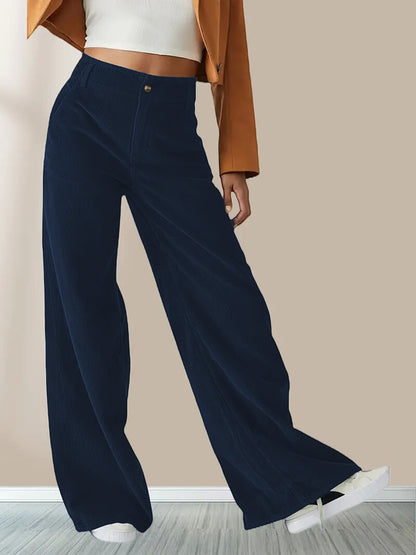 Dames Élégante, large pantalon chino avec poches pratiques et taille haute Chic und Stil