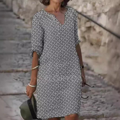 Robe midi décontractée pour femmes avec décolleté en V et boutons pratiques Chic und Stil