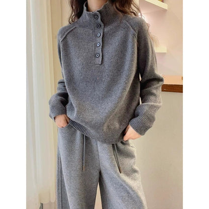 Pull en tricot décontracté pour femmes avec patte de boutons et col court Chic und Stil