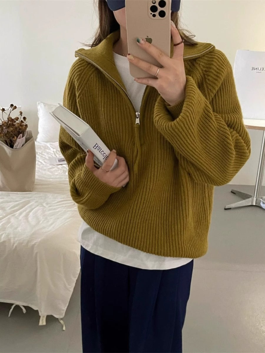 Pull en tricot pour dames avec col haut et structure en côtes Chic und Stil