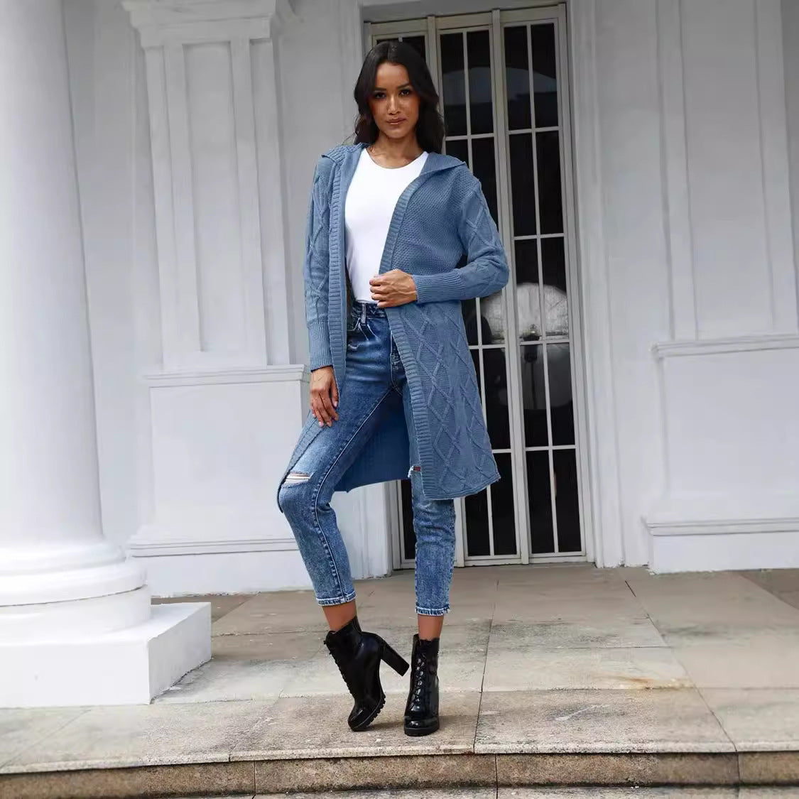 Dames Gros Tricot Cardigan avec motif torsadé élégant Chic und Stil