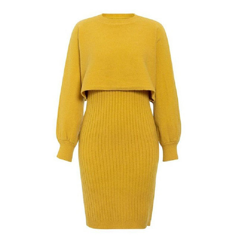 Robe midi tricotée pour femmes avec un haut de pull cropped décontracté et une texture côtelée Chic und Stil
