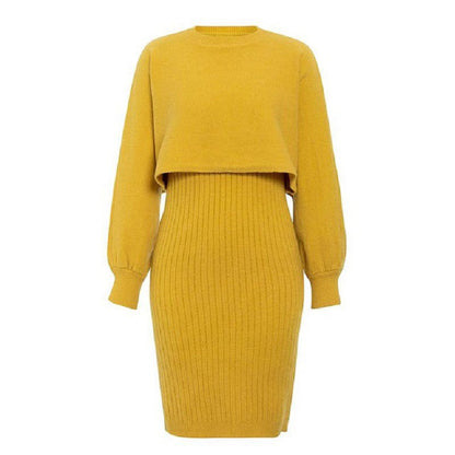 Robe midi tricotée pour femmes avec un haut de pull cropped décontracté et une texture côtelée Chic und Stil