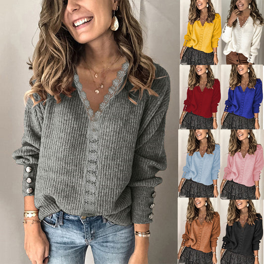Pull à mailles larges pour femmes avec décolleté en V et détails de boutons élégants Chic und Stil