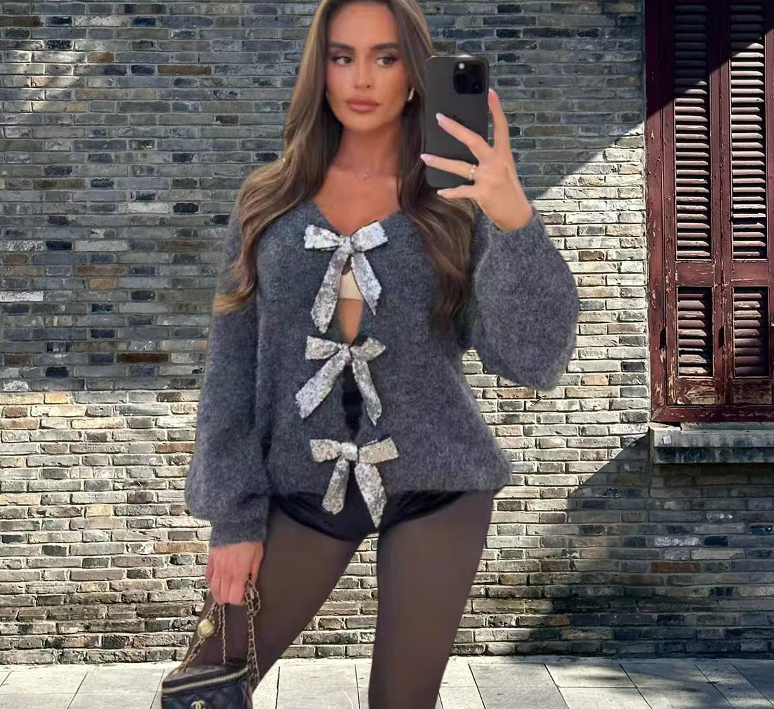 Dames Élégant Gilet avec Détail de Ruban Brillant Chic und Stil