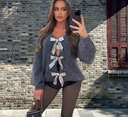 Dames Élégant Gilet avec Détail de Ruban Brillant Chic und Stil