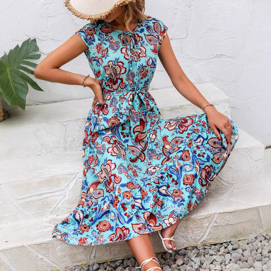 Robe maxi pour femmes avec détails en volants et ceinture à la taille Chic und Stil