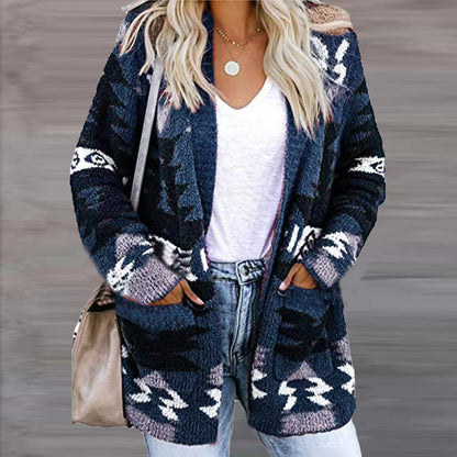 Dames cardigan élégant avec motif asymétrique et poches plaquées Chic und Stil