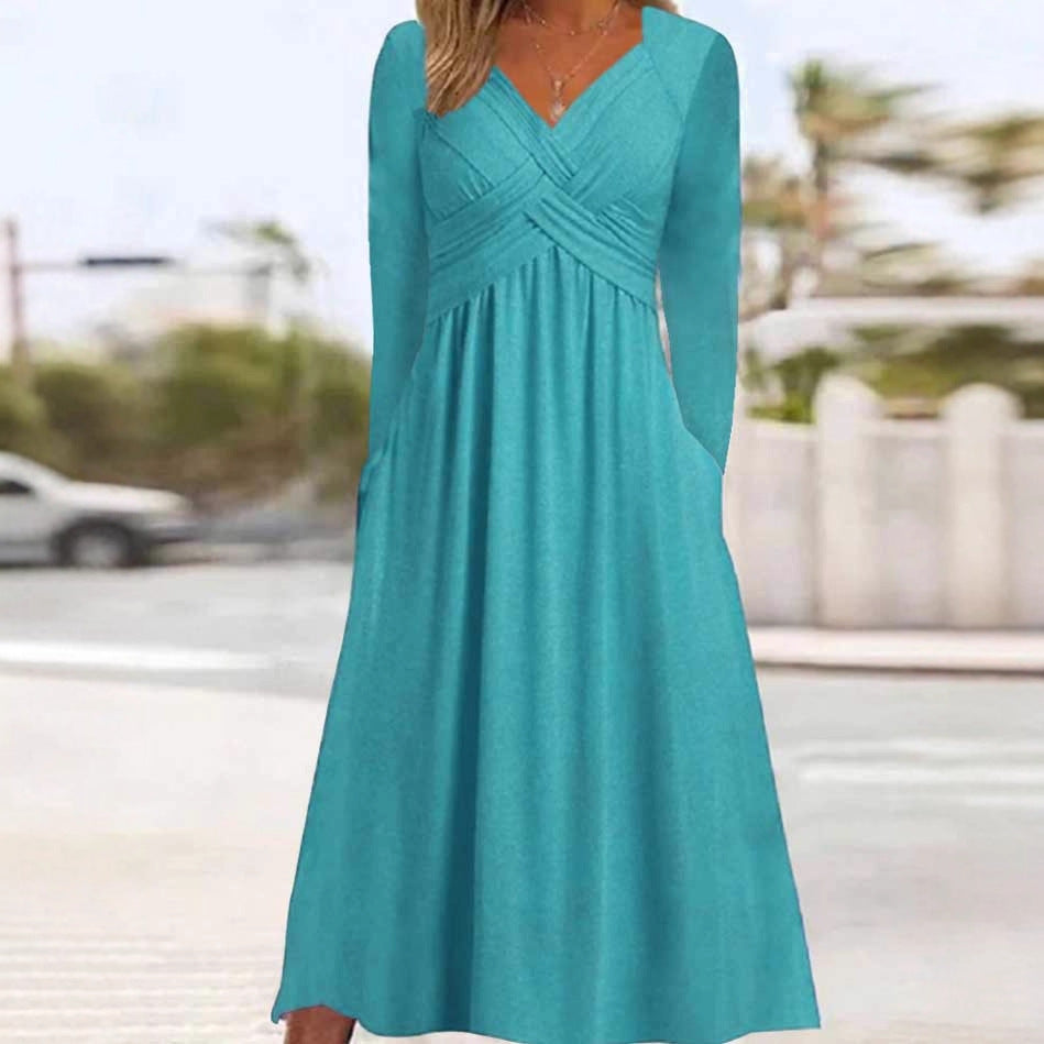 Dames Élégant Robe Maxi avec Effet Drapé et Poches Chic und Stil