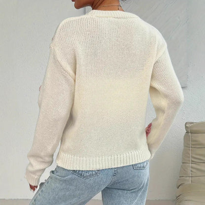 Dames cardigan en tricot fantaisie avec des applications de fleurs crochetées à la main Chic und Stil