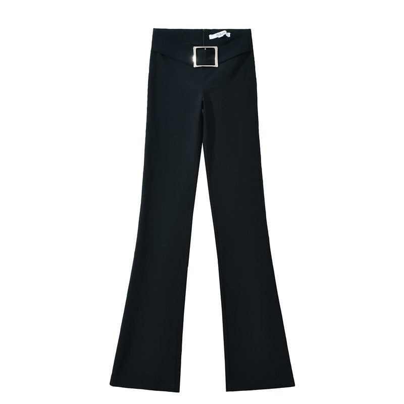 Ladies Elegant High-Waisted Pants with Decorative Belt Chic and Style