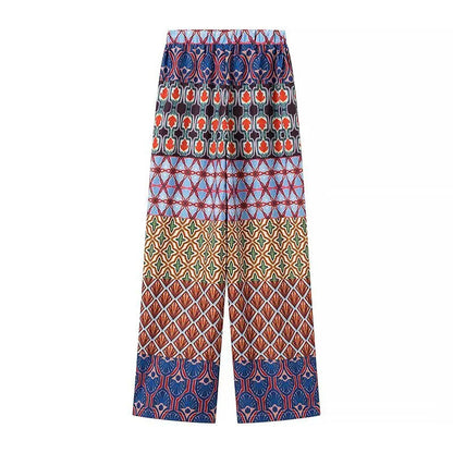 Wide printed pants for women with elastic waist and trendy design Chic und Stil