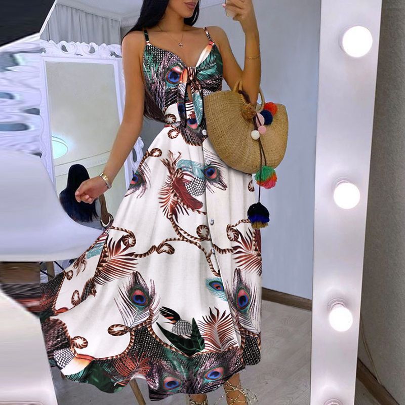 Robe maxi inspirée Boho pour femmes avec détail noué Chic und Stil