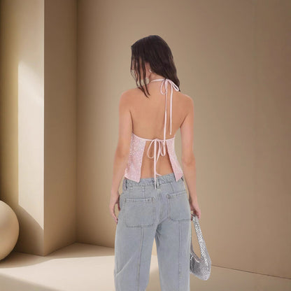 Dames Crop-top scintillant avec bretelles fines et design asymétrique Chic und Stil