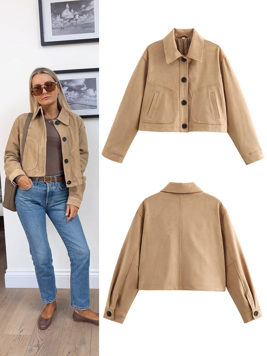 Cropped jacket for women in high-quality faux suede with large pockets Chic und Stil
